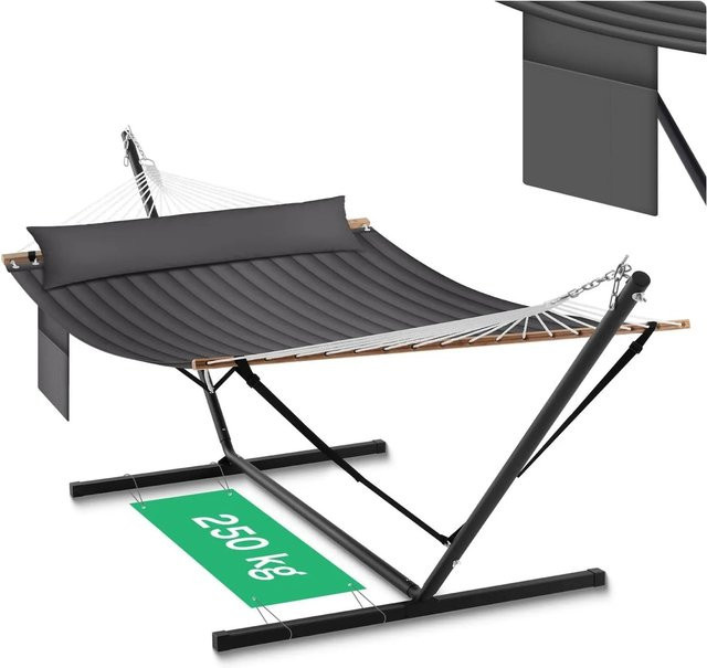 WOLTU Doppelhängematte aus UV-beständigem Polyester mit Kissen in Dunkelgrau, belastbar bis 250 kg - Bild 1