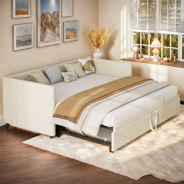 Rosahqnda 2-in-1 Tagesbett aus Samtstoff als ausziehbares Polstersofa mit Lattenrost und Auszugsschublade, Breite: 90 cm, Breite: 180 cm - Bild 1