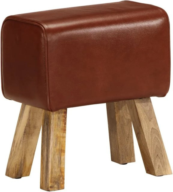 vidaXL Sitzbank Turnbock-Design aus massivem Mangoholz und braunem Echtleder Vintage Modell 1, Höhe: 38 cm - Bild 1