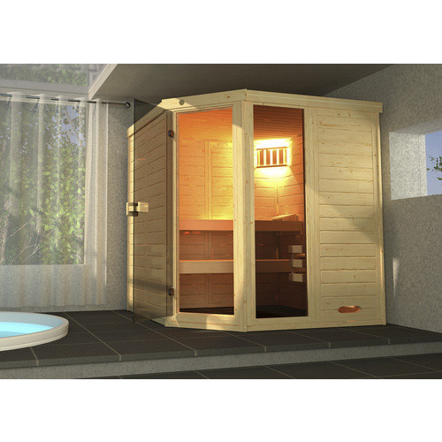 WEKA Massivholz-Elementsauna Laukkala 2 in Braun mit Fenster und 2 Saunaleuchtenset H x B x T: 144 x 192 x 200 cm - Bild 4