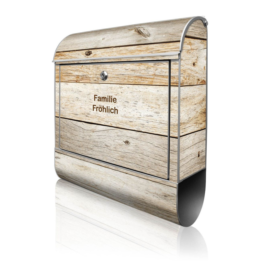 banjado Wandbriefkasten Silber mit Motiv Graues Holz und Zeitungsfach, B/H/T: 38 x 47 x 13 cm - Bild 1