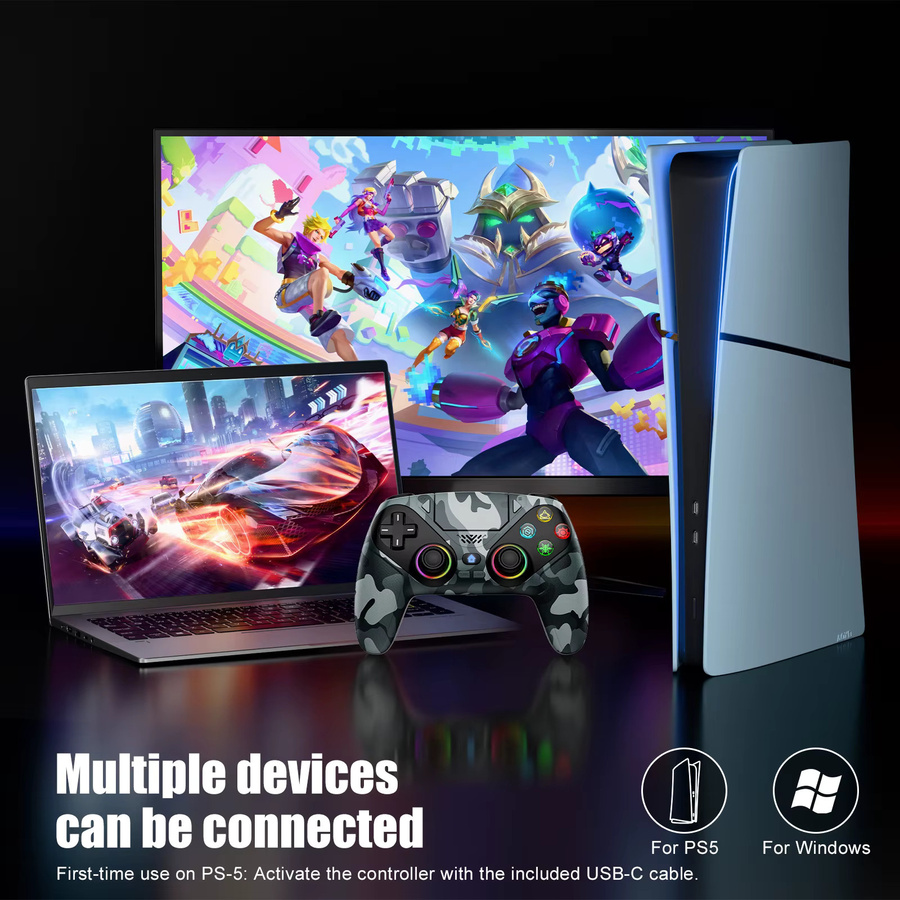 Turpow Wireless Gaming Controller für PlayStation 5 mit RGB-Beleuchtung, Bluetooth und Turbo-Funktion, Farbe: Rot/Mehrfarbig - Bild 3