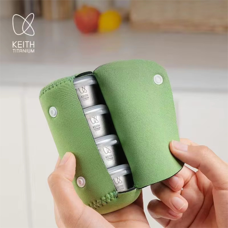 KEITH 4-teiliges Medizinflaschen-Set aus Titan in Weiß, wasserdichte Aufbewahrungsbox mit Tasche für Outdoor und Reisen - Bild 2