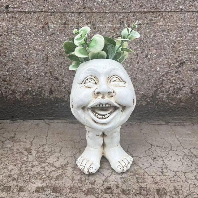 Lustige Muggelgesicht-Skulptur als Pflanztopf von YJSTY in Weiß aus Kunstharz, H x B x T: 15 x 11 x 11 cm - Bild 1