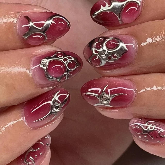 Qsezeny Künstliche Nägel, Mandel, rosa Rouge, 3D-Ombre, Glänzend - Bild 1