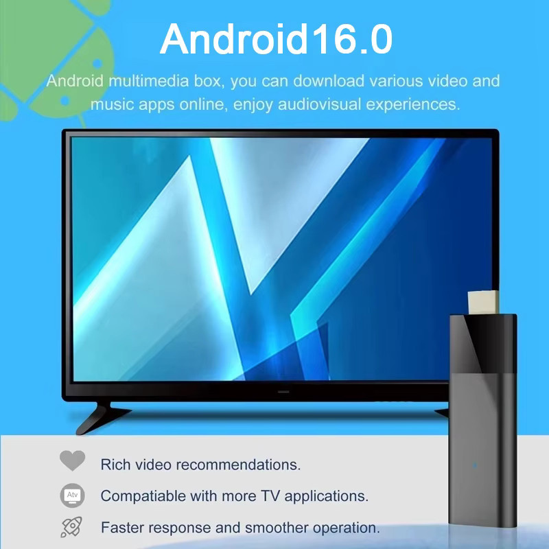 Android 16 Mini TV Stick Q12 ATV Smart TV Box mit Google Assistant, 8K Video, Bluetooth 5.4, Allwinner H313 und WLAN in Schwarz - Bild 2