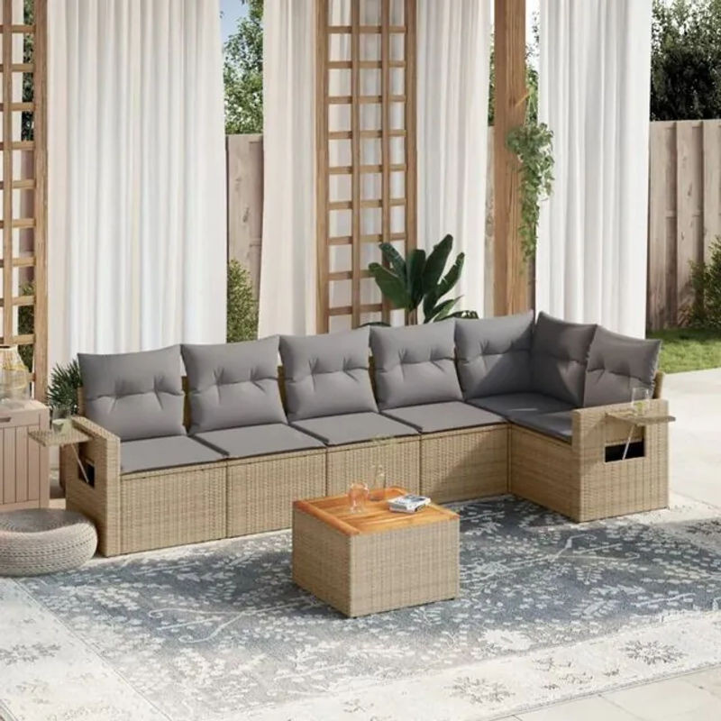 7-teilige Garten-Sofagarnitur aus Polyrattan mit Kissen in Beige von vidaxl - Bild 1