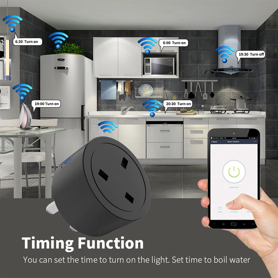 Tuya WiFi Smart Stecker UK in Schwarz mit Energieüberwachung, App- und Sprachsteuerung sowie Timer und Power-Off-Speicherfunktion für Smart Life - Bild 4
