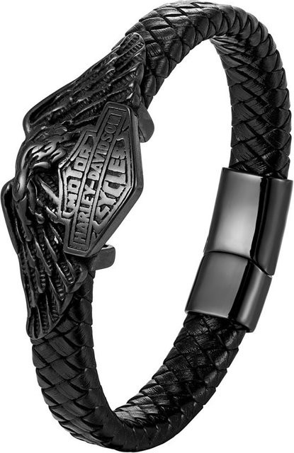 Harley Davidson Armband, geflochtenes Echtleder, Schwarz, Herren - Bild 1