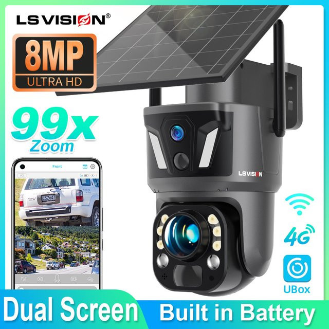 LS VISION 99X Solar-Kamera für Außenbereich mit 4G und WiFi, PTZ CCTV-Kamera mit optischem Zoom, Dual-Bildschirm, Dual-PIR-Erkennung und Auto-Tracking in Schwarz - Bild 1