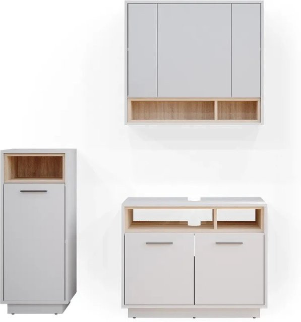 Vicco Badmöbel-Set Beatrice in Weiß, bestehend aus 3 Teilen mit Spiegelschrank, Waschtisch und Midischrank - Bild 2