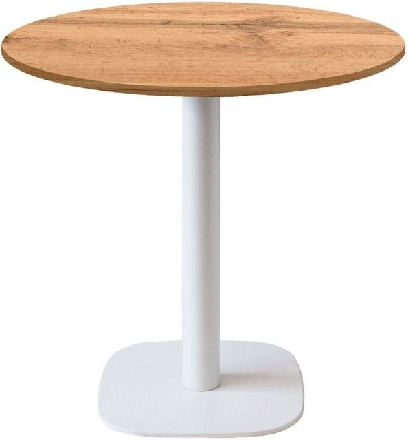 RestooTab Tisch Round runder Beistelltisch mit Eiche-Dekor und weißem Gestell, Höhe: 75 cm, Durchmesser: 70 cm - Bild 1