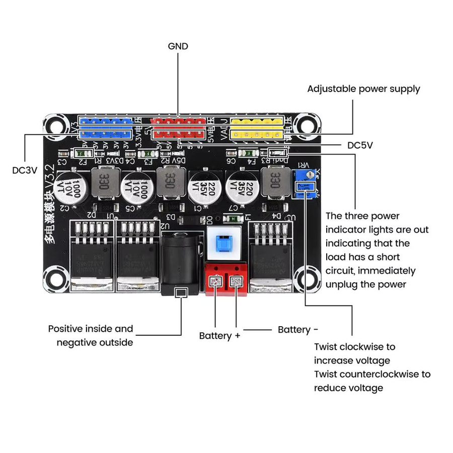 Gaqqee LM2596 DC7-25V zu DC3.3V/5V Einstellbares Step-Down-Modul in Schwarz - Bild 3