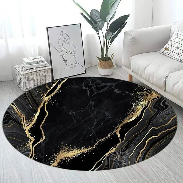 Runder Teppich mit Marmor-Optik von Karpetti in Schwarz, Durchmesser: 40 cm - Bild 1