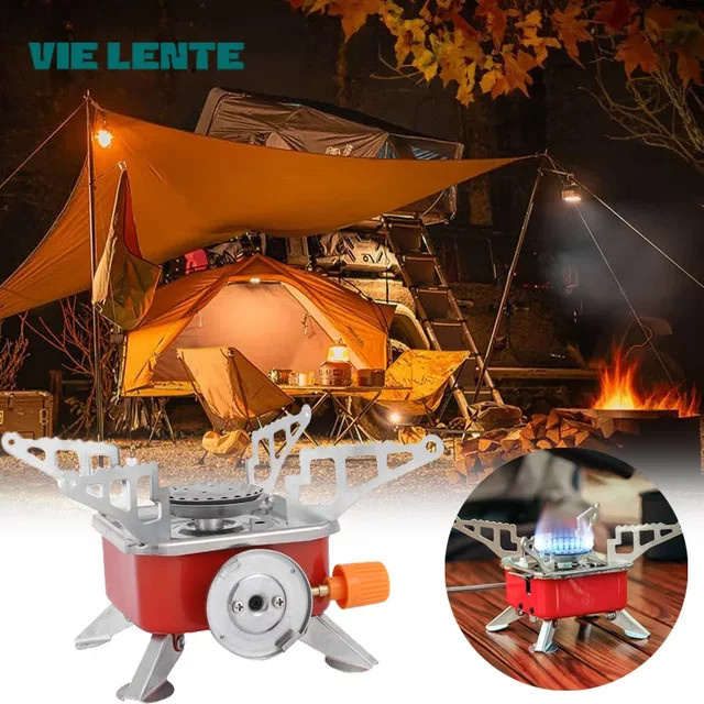 Faltbarer Campingbrenner von VIE LENTE in Rot für Outdoor, Wandern und Picknick - Bild 1