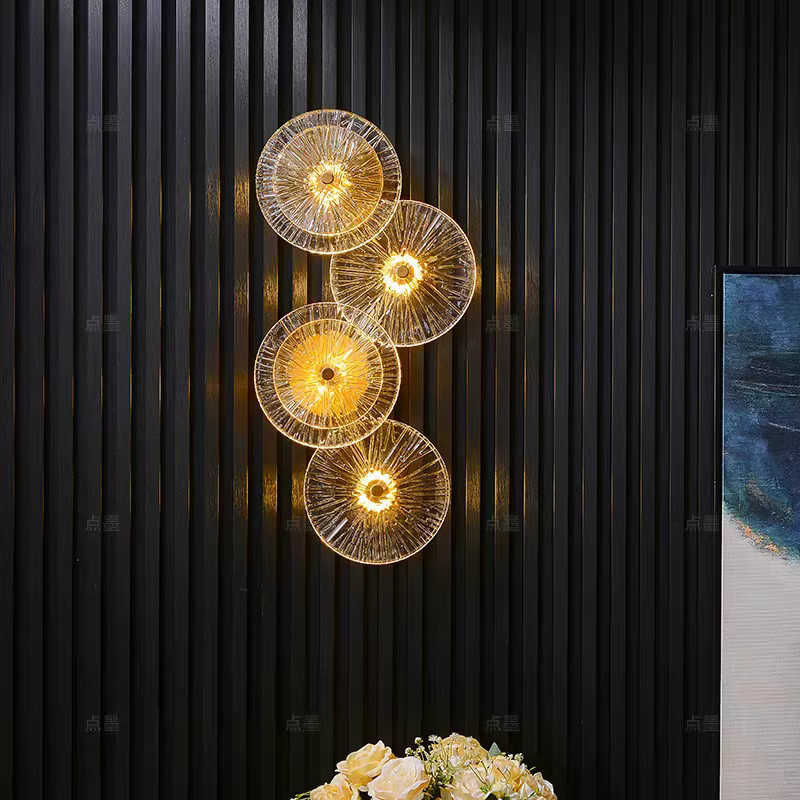 JIANKEXING Runde Kunstglas-Wandleuchte in Gold/Messing mit transparentem Glas und warmweißem Licht für Wohnzimmer, Flur und Schlafzimmer - Bild 2