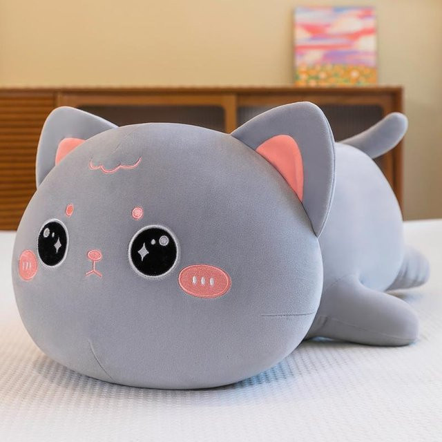 Yiran toy Kawaii Katze Plüschtier, Liegende Katzenkissen, 50cm, Grau - Bild 1