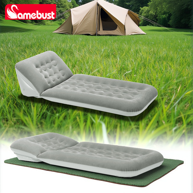Camebust Aufblasbares Luftbett in Grau, Verstellbare Outdoor-Campingmatratze aus verdicktem beflocktem PVC, Tragbare Reise-Isomatte - Bild 1