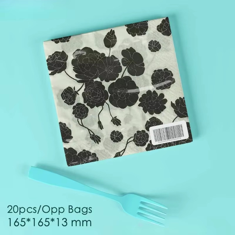 20 Stück GUANYAO Lotus-Servietten in Schwarz, 2-lagige Cocktailservietten für Lebensmittel und DIY-Decoupage, Breite: 33 cm - Bild 2