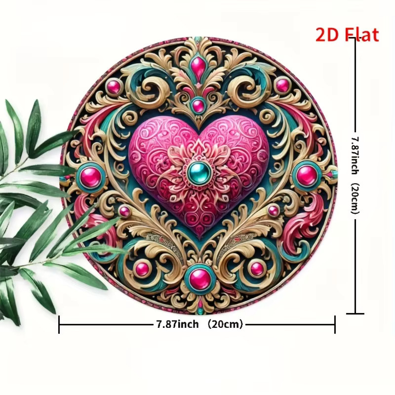 Rundes Metallschild CIFBUY Happy Valentine's Day Wanddekoration mit Herz- und Blumenmotiv, Durchmesser: 20 cm, Mehrfarbig - Bild 4