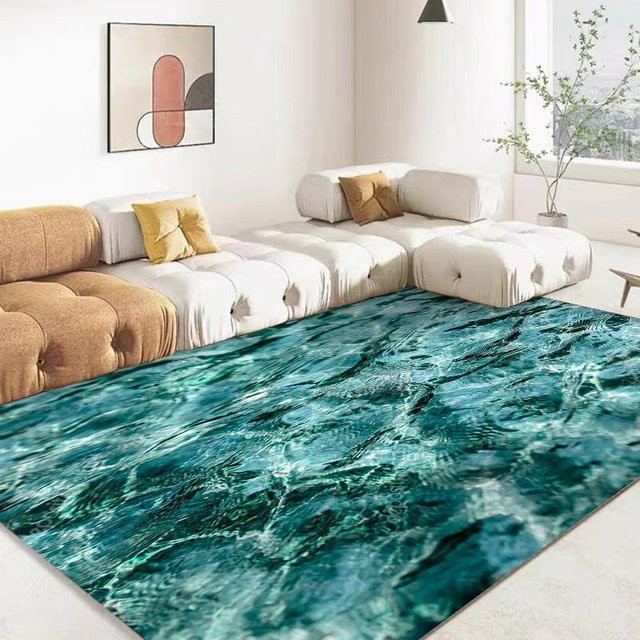 Karpetti 3D Ozean Meerwasser Teppich in Blau, Waschbarer Polyester Teppich für Wohnzimmer und Schlafzimmer, B/T: 100 x 120 cm - Bild 1