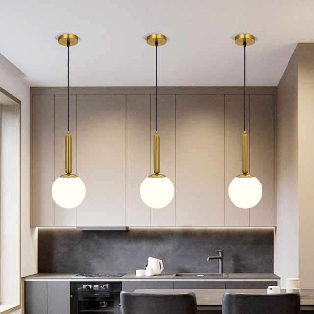 OSABO Ring-Pendelleuchte mit PVC-Kugel in Gold und Weiß für Wohnzimmer, Esszimmer oder Schlafzimmer - Bild 1