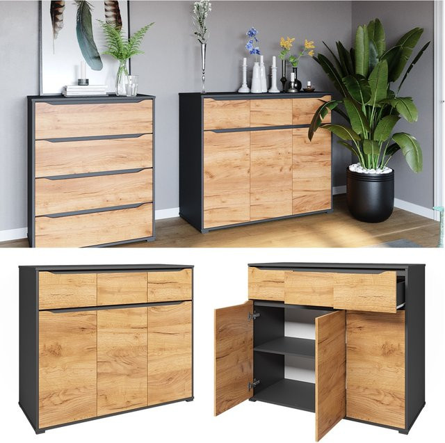 Vicco Kommode Ruben Sideboard Anthrazit Eiche B: 120 cm, H: 102 cm - Bild 1