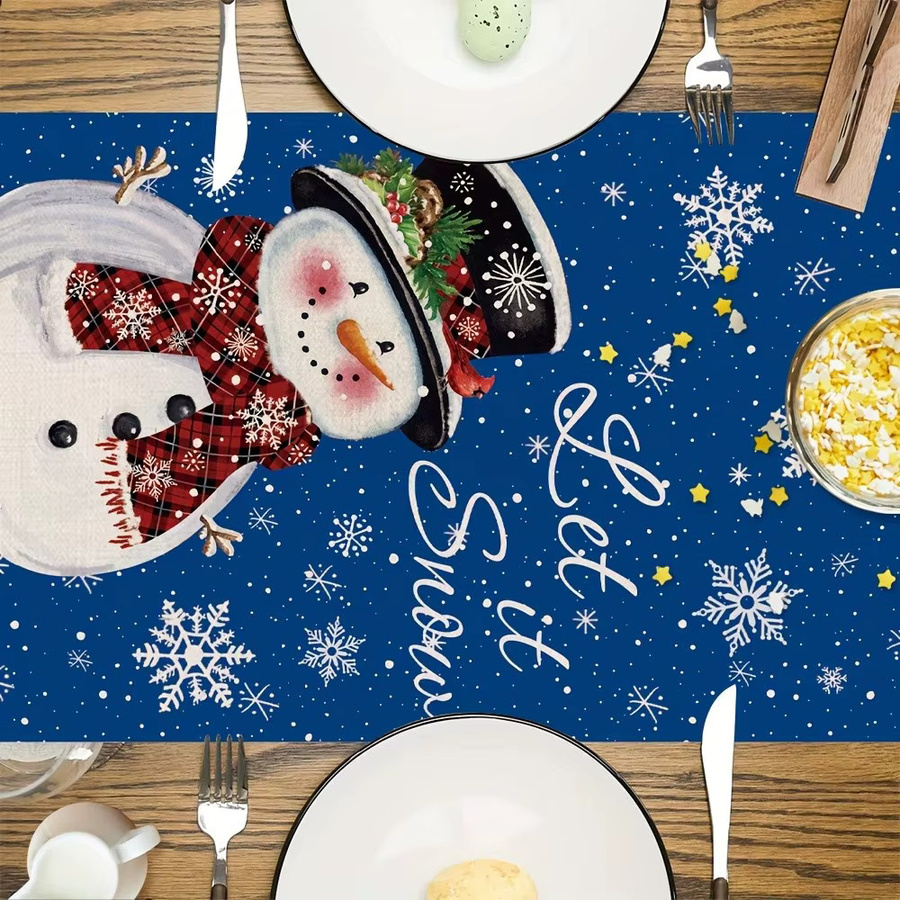 VIKAMA Weihnachts-Tischläufer in Blau mit verschneiter Dekoration für deinen Esstisch, B/H: 90 x 33 cm - Bild 2