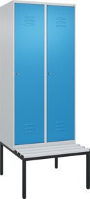 C+P Spind Classic PLUS Garderobenschrank mit Sitzbank, 2 Abteile, Lichtgrau, B/T/H: 212,0 x 80,0 x 81,5 cm - Bild 1