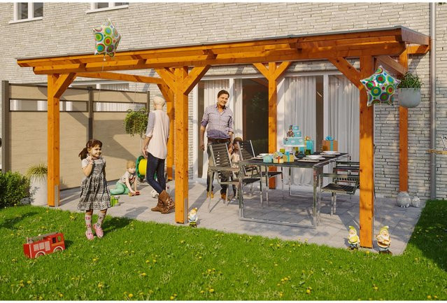 Skan Holz Terrassenüberdachung Siena aus Leimholz in Eiche hell mit Polycarbonat-Dach, B/T/H: 541 x 300 cm - Bild 1