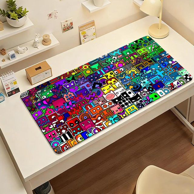 Geometry Dash Mousepad für Gamer, rutschfeste Schreibtischmatte aus Gummi, Multicolor, B/T: 80 x 30 cm, Höhe: 0,3 cm - Bild 1