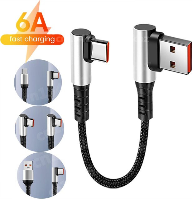 USB Typ C zu Typ C 90-Grad-Kurzkabel für schnelles Laden, Schwarz - Bild 1