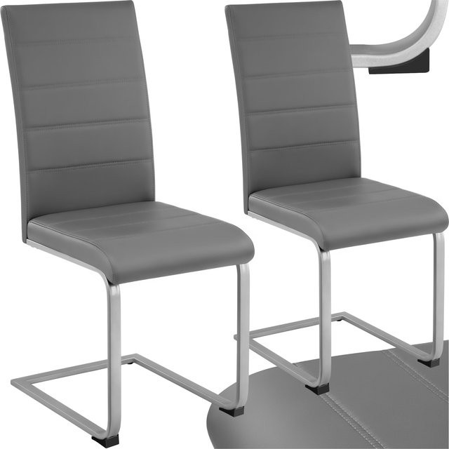 tectake Set Schwingstühle Bettina in Grau, gepolstert mit Kunstlederbezug und Stahlgestell in C-Form, B/T/H: 41 x 52 x 99 cm - Bild 1