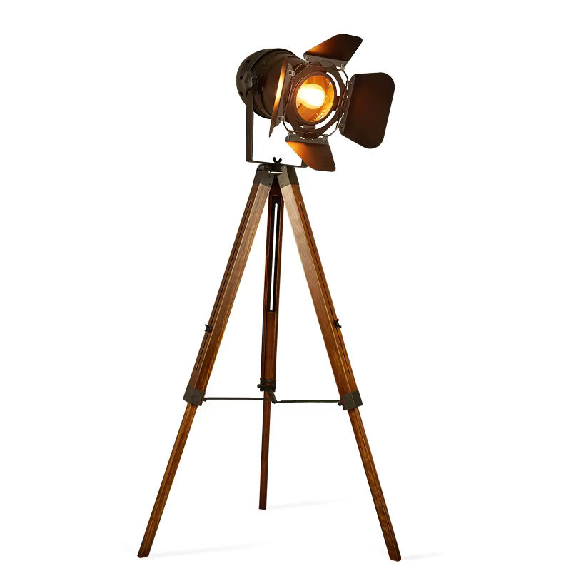 YUENSLIGHTING LED Stehlampe im Vintage Loft-Design aus Holz und Metall, Rot/Schwarz - Bild 4