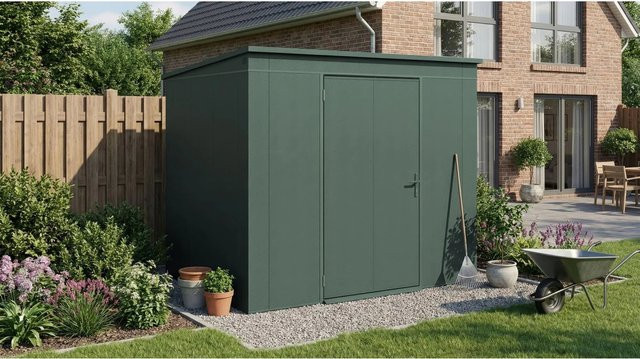 Weka Metall-Gerätehaus Gary in Grün aus Stahlblech B/T/H: 242 x 198 cm - Bild 1