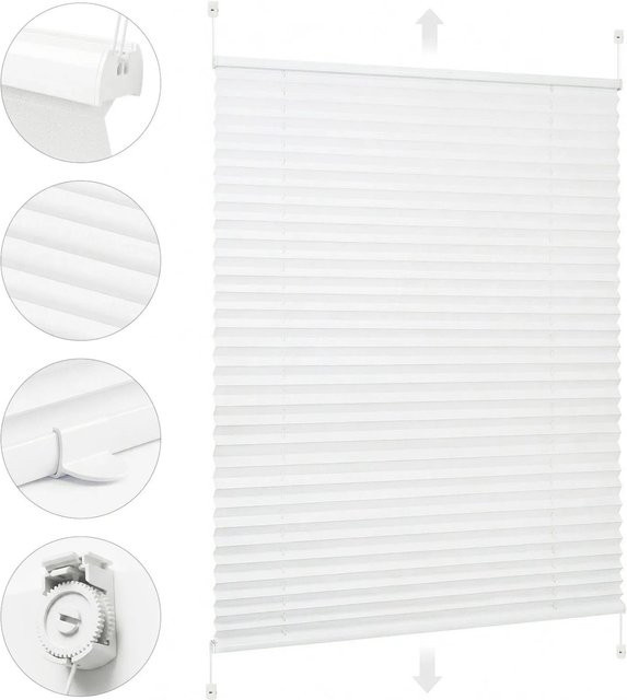 Sekey Plissee Klemmfix ohne Bohren, UV-beständig, Polyester, Weiß, Breite: 60 cm, Höhe: 130 cm - Bild 1