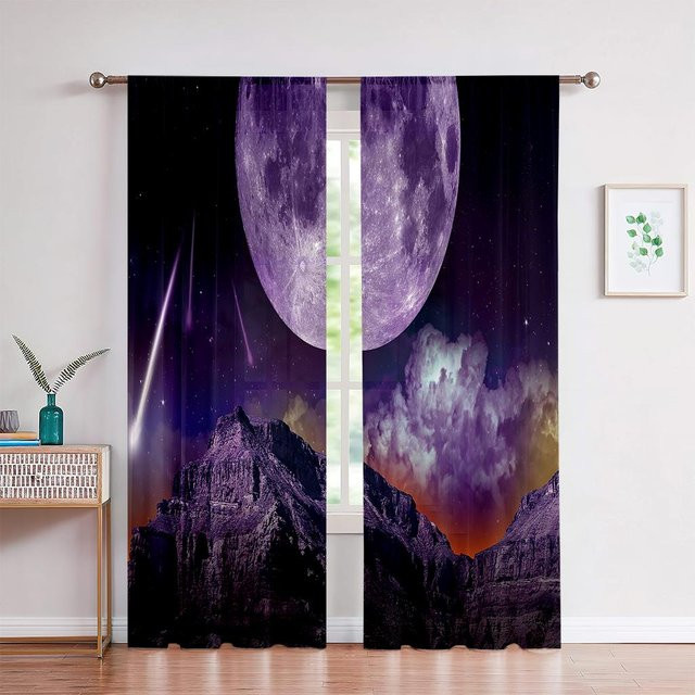 Dekorative Vorhänge mit Universum Sternenhimmel 3D-Muster in Lila, 2er-Set, B: 50 cm, H: 140 cm - Bild 1