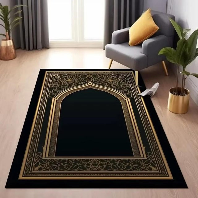 Karpetti Gebetsteppich mit orientalischem Design, schwarz, B/T: 80 x 50 cm - Bild 1