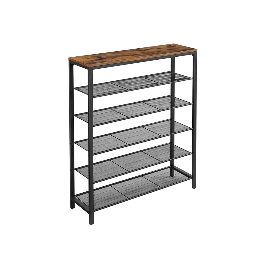 Vasagle Schuhregal mit 5 Ebenen im Fabrikstil, Farbe Braun-Schwarz, B/T/H: 100 x 30 x 110 cm - Bild 2