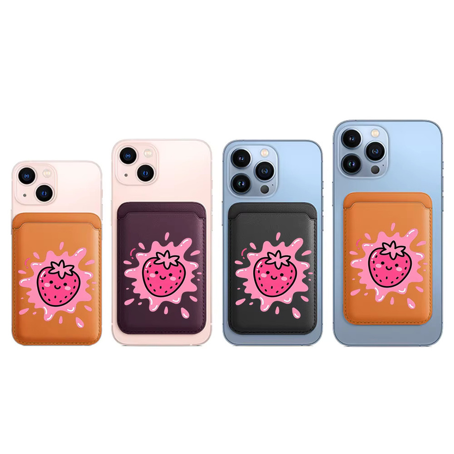 Magnetischer Kartenhalter mit rosa Erdbeerdesign als MagSafe Wallet Cover für iPhone 17 Pro Max und Samsung Galaxy S26 Ultra - Bild 4