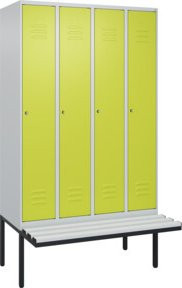 C+P Spind Classic PLUS Garderobenschrank mit Sitzbank, 4 Abteile, Lichtgrau, B/T/H: 212,0 x 120,0 x 81,5 cm - Bild 1
