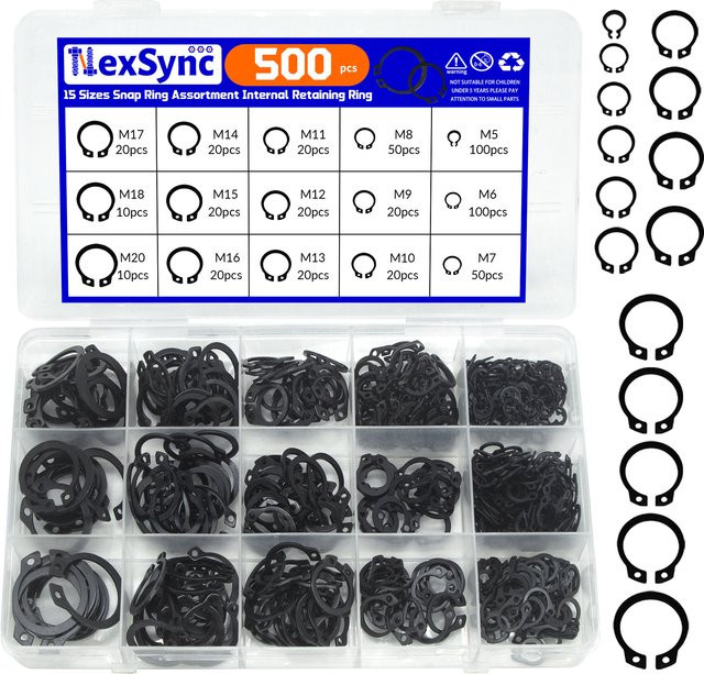 NexSync Sortiment-Set mit externen C-Typ Sicherungsringen aus Edelstahl in Schwarz, M5 bis M20 - Bild 1