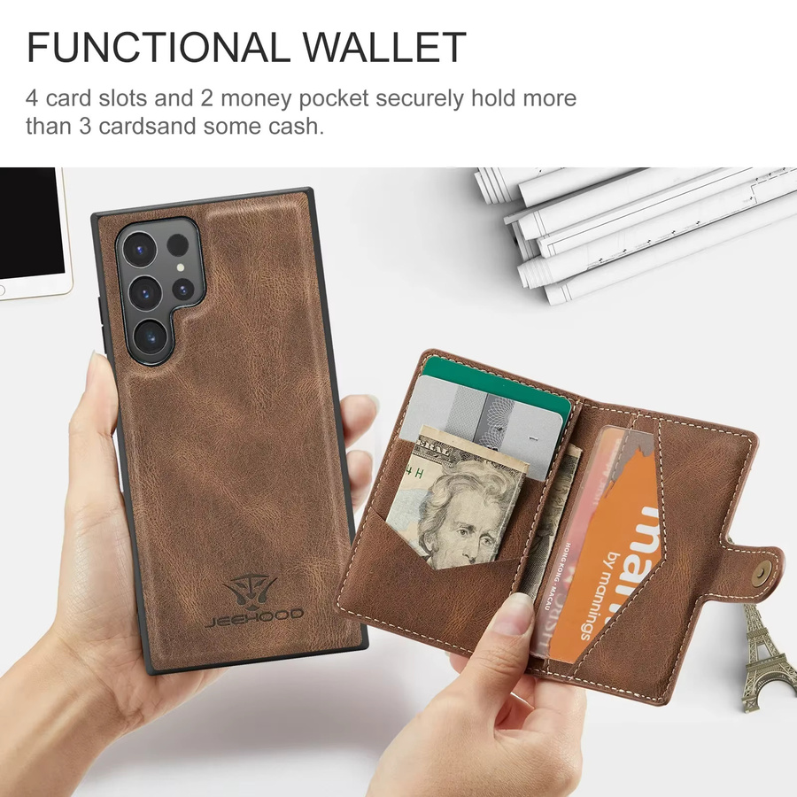 Samsung Galaxy 2-in-1 Magnetische Lederhülle mit abnehmbarer Brieftasche und Kartenfach in Braun für Galaxy S24 S23 S22 S21 S20 Ultra Plus FE - Bild 4