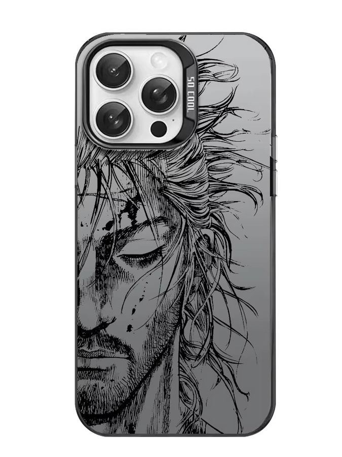 V-Vagabond Samurai Anime Handyhülle für iPhone 16 15 14 13 12 11 Pro Max in Schwarz Matt mit Laser Metallic Aurora Effekt - Bild 3