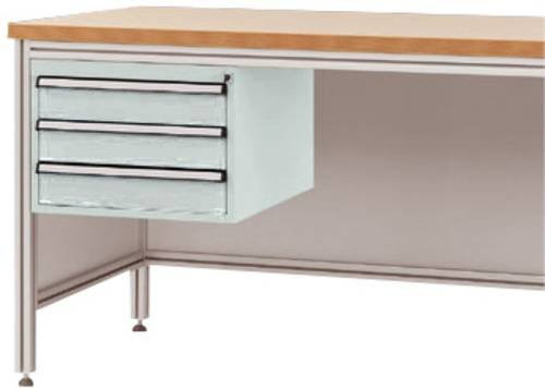 Manuflex ZB4625.7035 Gehäuse-Unterbau für ALU-Arbeitstische in Grau mit 3 Schubfächern, Nutzhöhe: 300 mm, für Tischtiefe: 600 mm - Bild 1