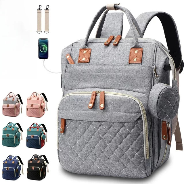 Wickeltasche als Rucksack mit Polsterung und Schnulleretui für Mutter und Vater in Orange, Pink oder Grau - Bild 1