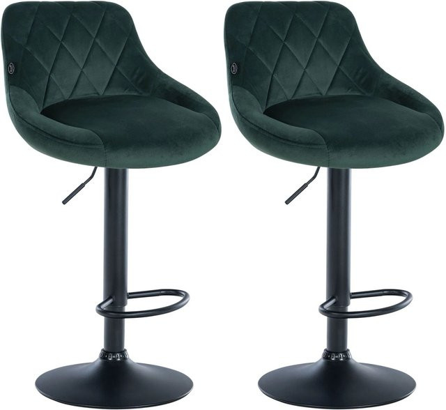 DELUKE 2er Set Barhocker FALON aus Samt in Dunkelgrün und Schwarz, drehbar mit Lehne, B/T/H: 46 x 49 x 83 cm - Bild 1