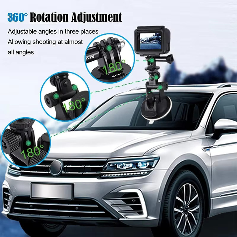 GoPro Saugnapf-Autokamerahalterung mit Stativadapter und Handyhalterung in Schwarz, universelle Armaturenbretthalterung für GoPro Hero 13-8, DJI Osmo Action und Insta360 - Bild 3
