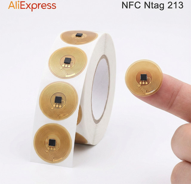 HENNCER Mini-NFC-Tag-Aufkleber Ntag213 in Gold, 13,56 MHz, 144 Bytes, Anti-Metall, programmierbarer RFID-Chip für Zugangskontrollsysteme, Durchmesser: 20 mm - Bild 1