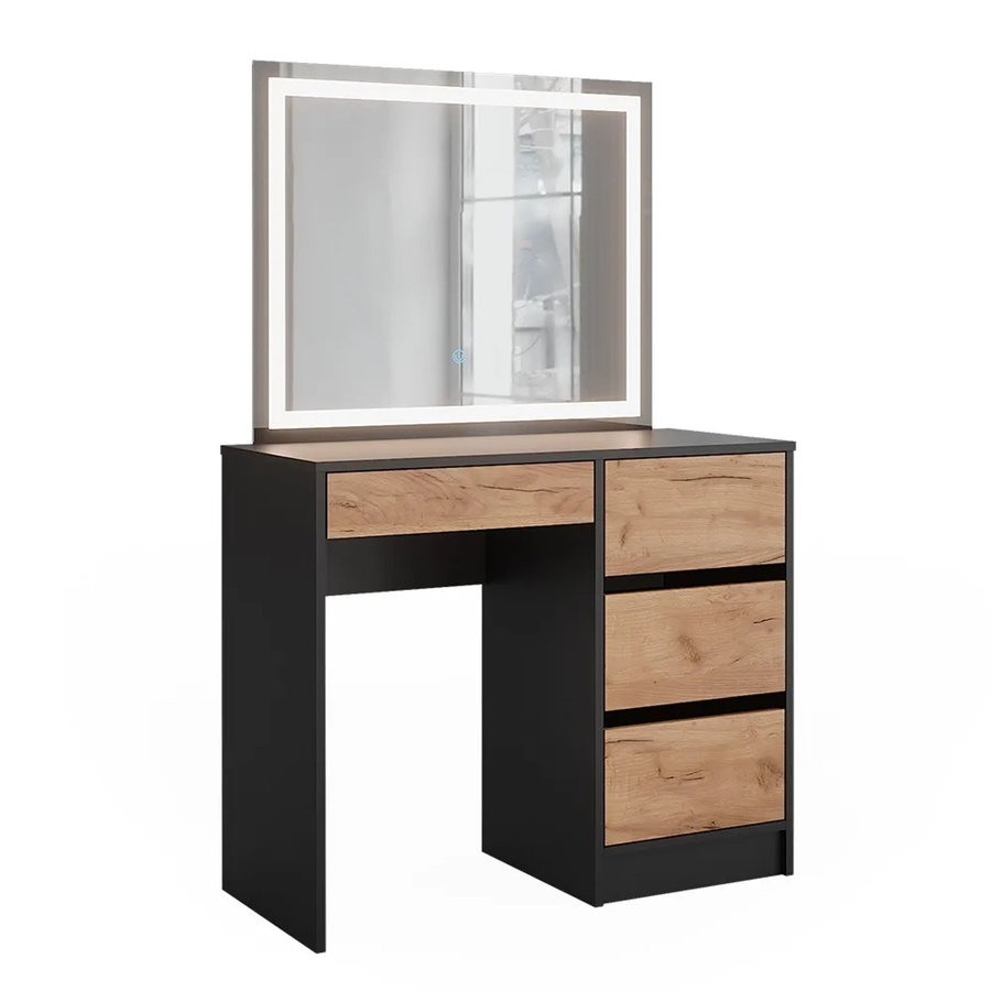 Vicco Schminktisch Sherry in Anthrazit und Goldkraft Eiche mit LED-Spiegel, B/T/H: 90 x 40 x 75 cm - Bild 2